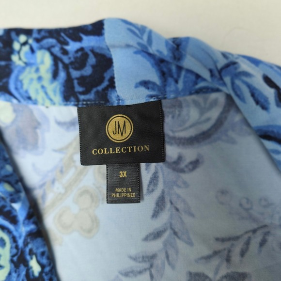 JM Collection Floral Paisley V-Neck Flowy Top Womens 3X Blue Coastal Tunic Boho - Picture 6 of 8